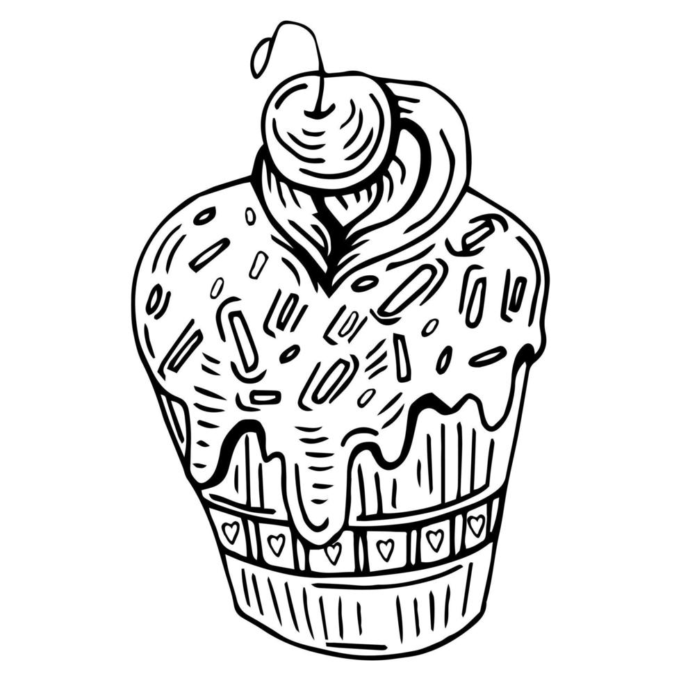 illustration dessinée à la main d'un cupcake savoureux. illustration vectorielle. petit gâteau de croquis vecteur