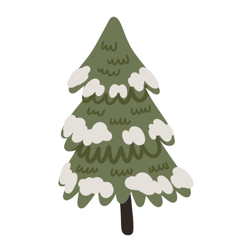 arbre de noël couvert de neige. illustration d'hiver dessinée à la main vecteur