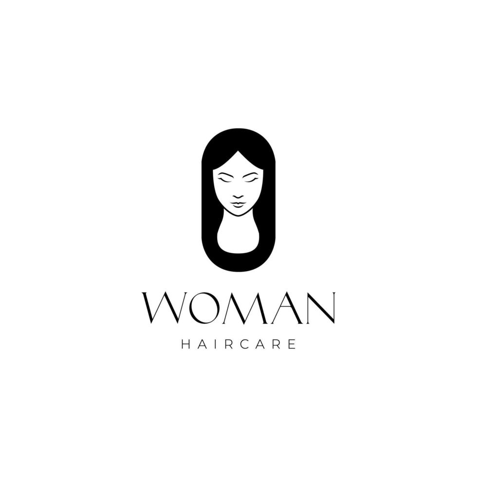 visage féminin femme soins des cheveux longs beauté minimaliste logo design vecteur