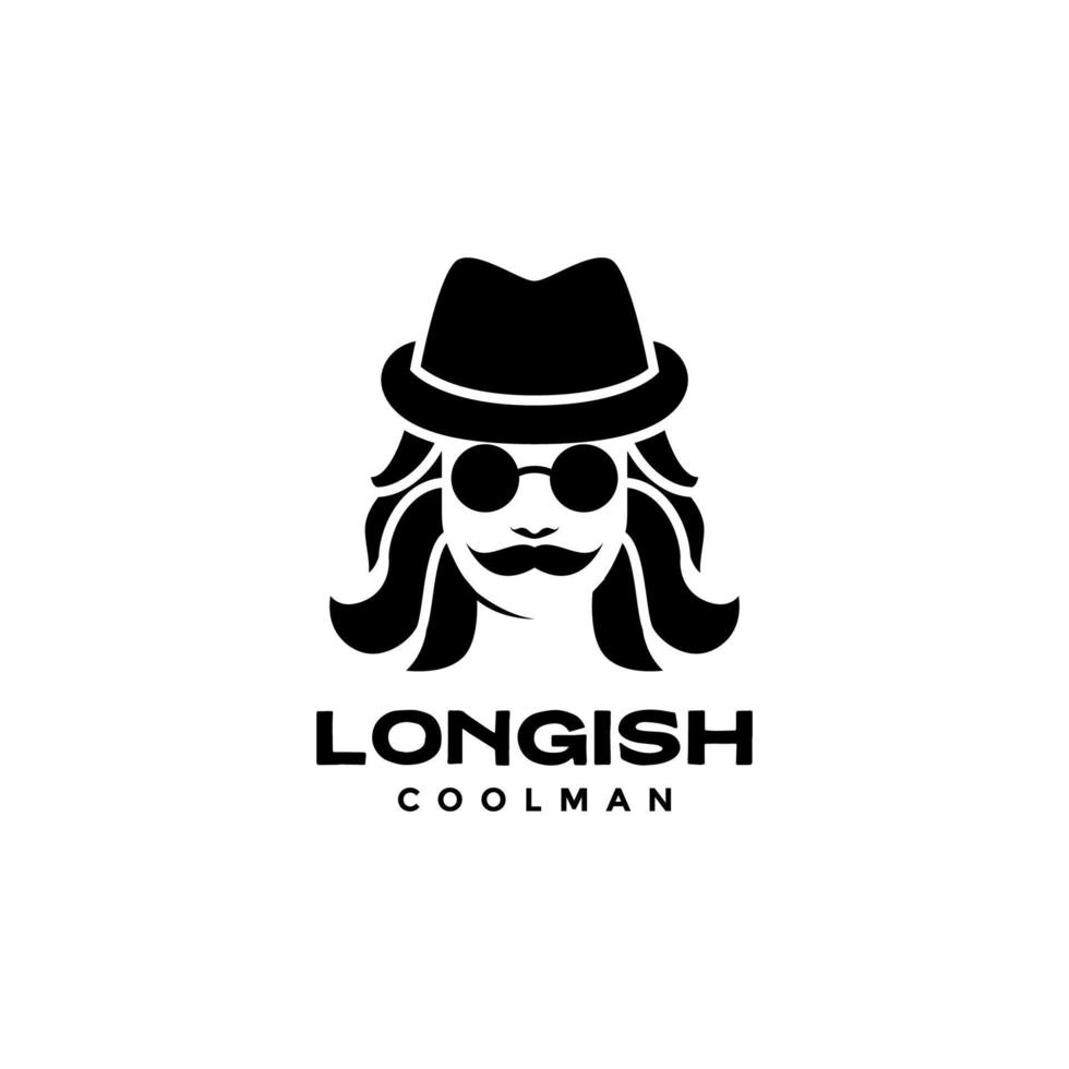 homme cool assez long avec des lunettes de soleil et un chapeau vecteur de conception de logo mystère