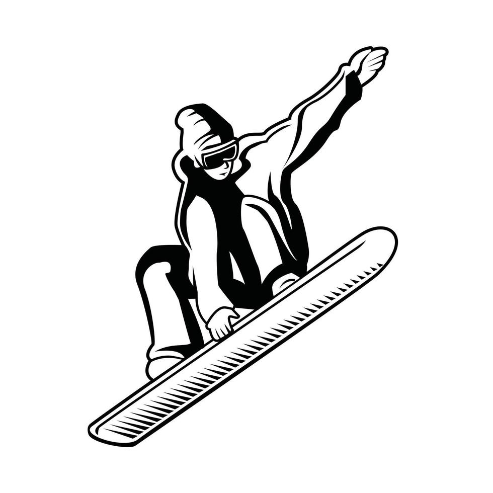 snowboardeur noir et blanc vecteur