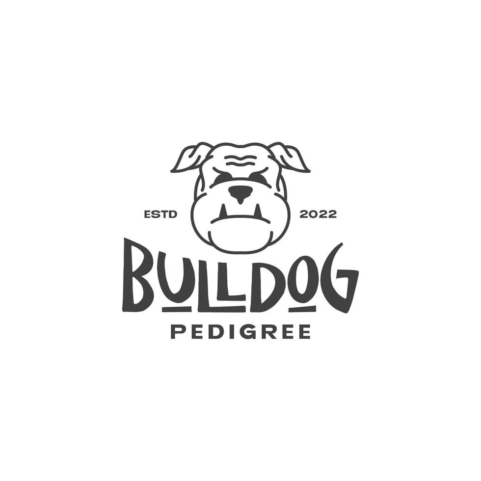 visage chien bouledogue en colère création de logo de ligne vintage vecteur