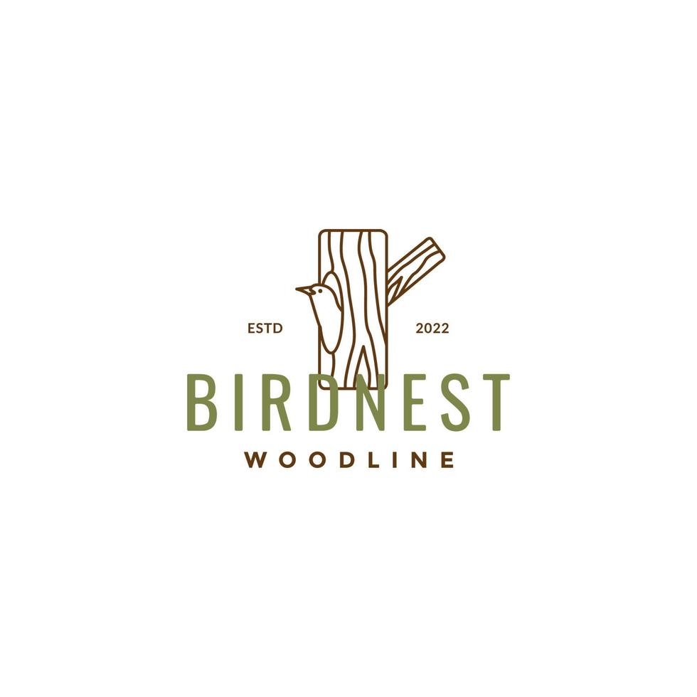 bois arbre nid oiseau logo design vecteur