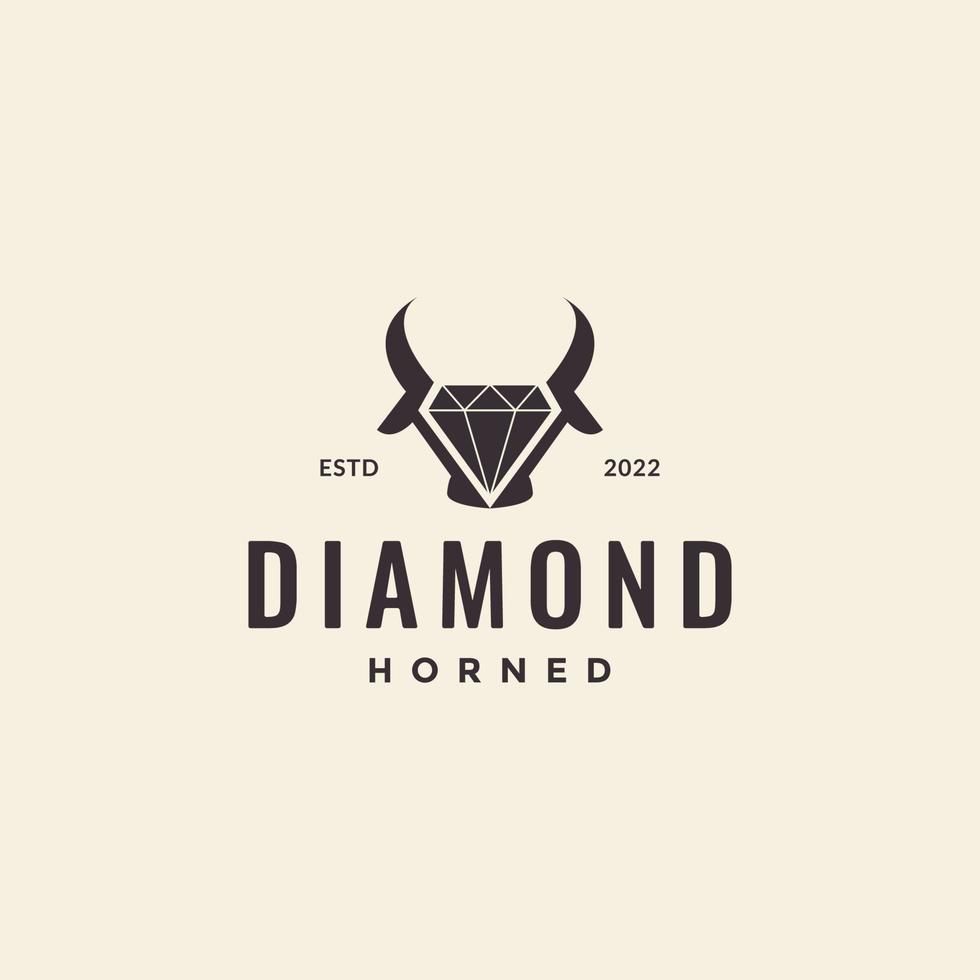 tête d'animal de bétail avec création de logo diamant hipster vecteur