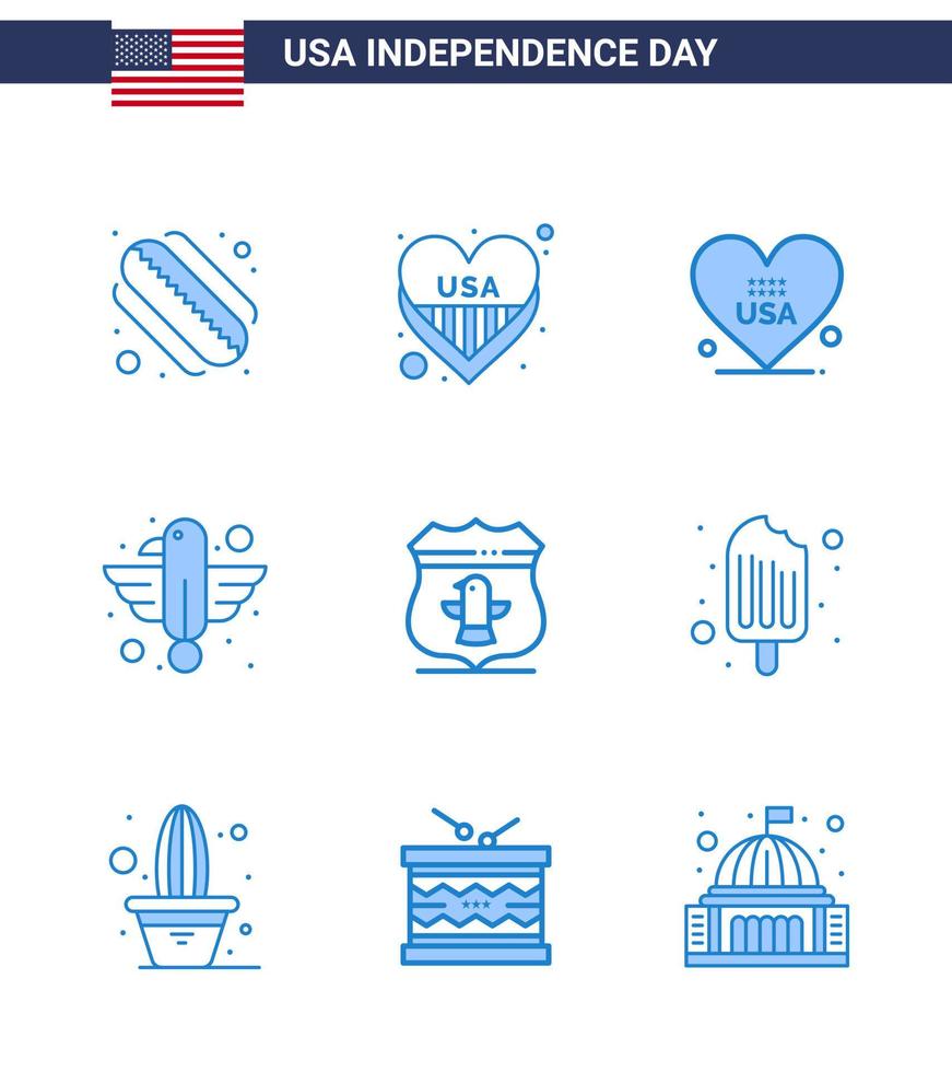 9 usa bleu pack de signes et symboles de la fête de l'indépendance de l'état des états-unis amour aigle animal modifiable usa jour vecteur éléments de conception