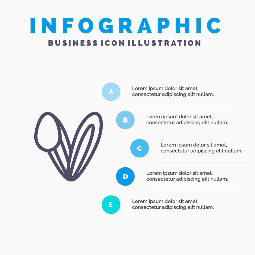 icône de ligne de lapin animal lapin visage avec 5 étapes présentation infographie fond vecteur