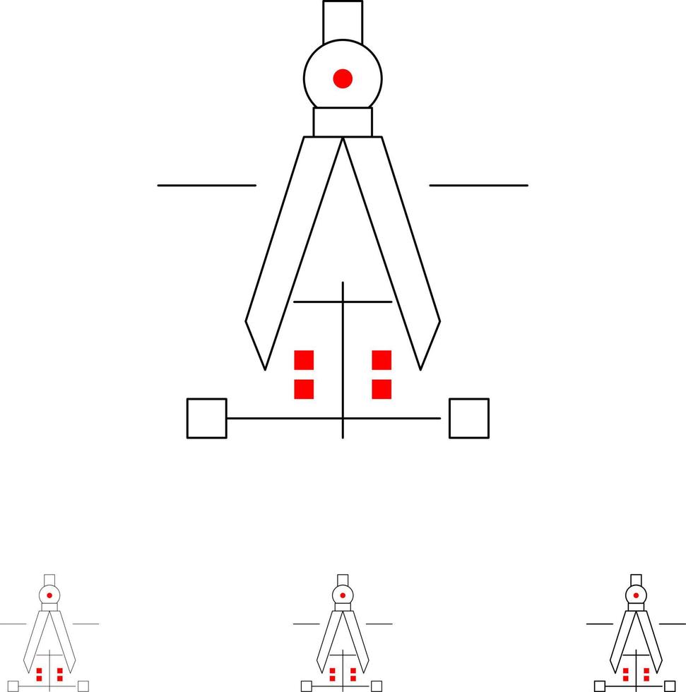 boussole dessin éducation ingénierie audacieux et mince ligne noire jeu d'icônes vecteur