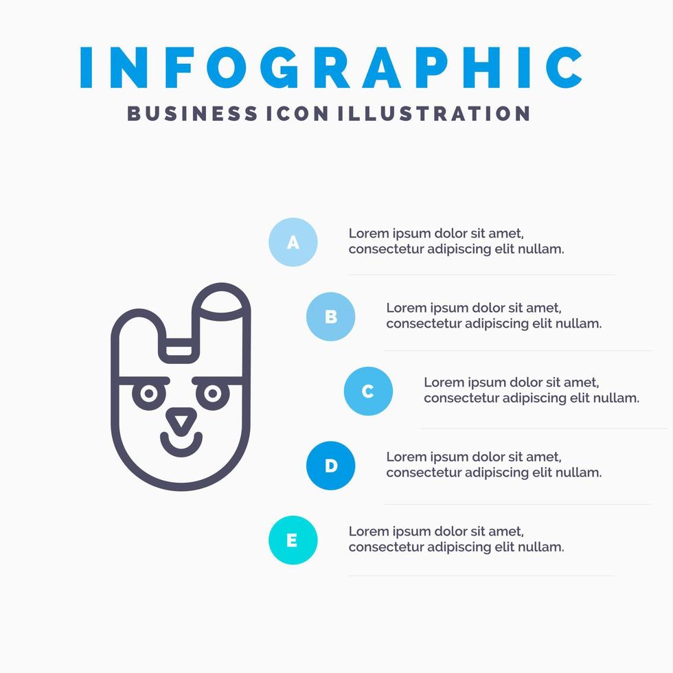 icône de ligne de lapin animal lapin visage avec 5 étapes présentation infographie fond vecteur