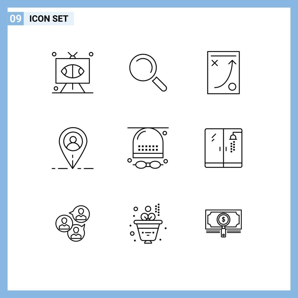 9 ensemble de contours d'interface utilisateur de signes et symboles modernes d'athlétisme diagramme d'utilisateur carte tactique éléments de conception vectoriels modifiables vecteur