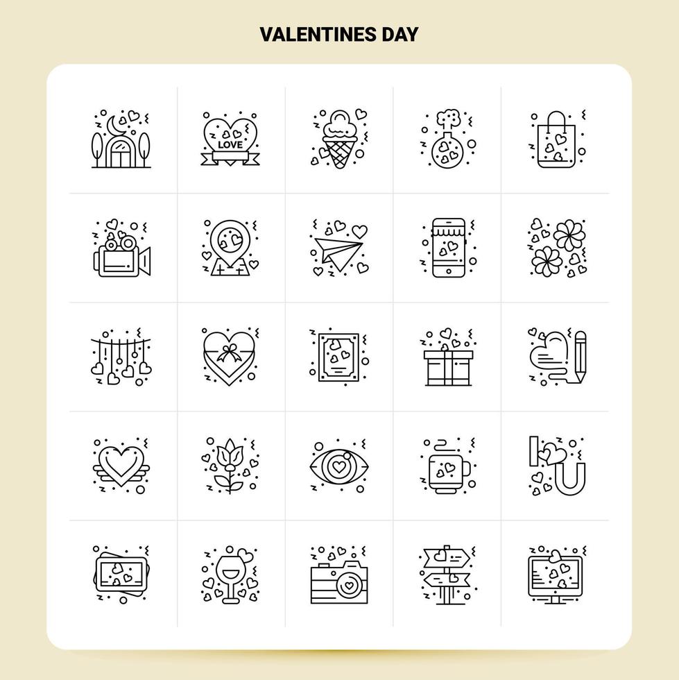 contour 25 saint valentin jeu d'icônes vecteur ligne style conception noir icônes ensemble linéaire pictogramme pack web et mobile idées d'affaires conception illustration vectorielle