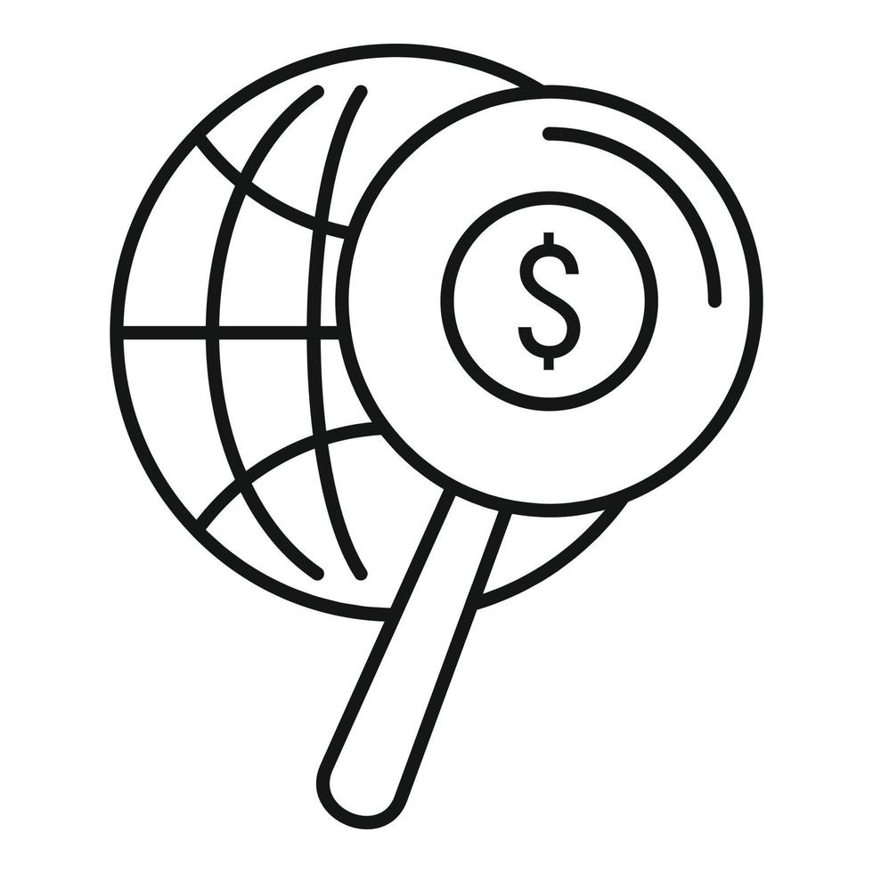 rechercher l'icône de l'argent mondial, style de contour vecteur