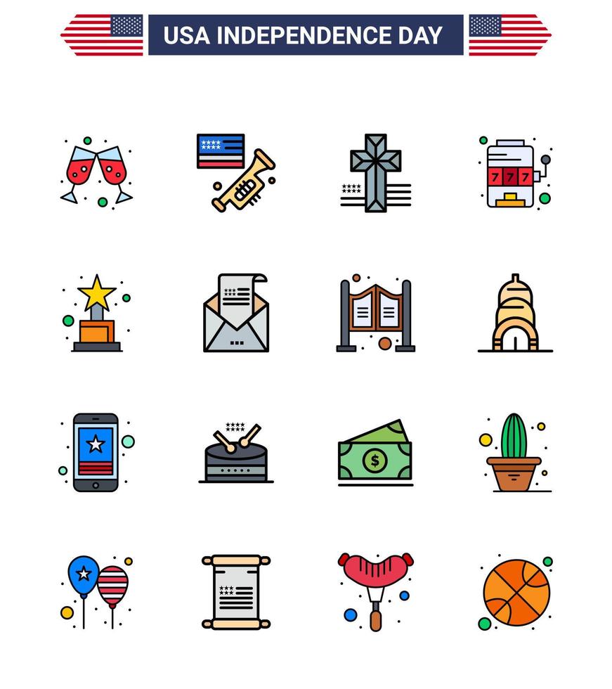 16 icônes créatives des états-unis signes d'indépendance modernes et symboles du 4 juillet de l'email award cross réalisation slot modifiables usa day vector design elements