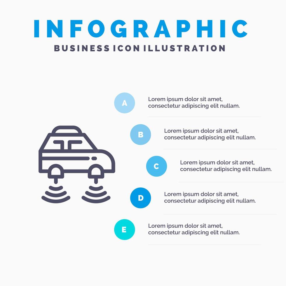 icône de ligne wifi intelligente de réseau électrique de voiture avec fond d'infographie de présentation en 5 étapes vecteur