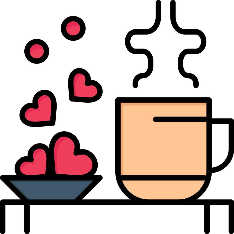 tasse de thé coeurs amour amour mariage plat couleur icône vecteur icône modèle de bannière