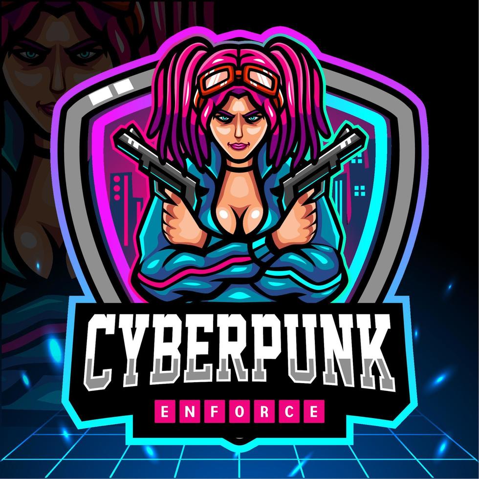 mascotte de fille cyberpunk. création de logo esport vecteur