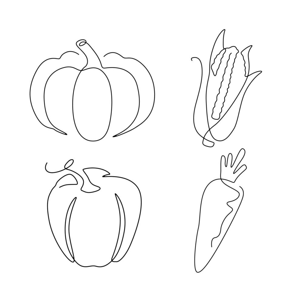 ensemble de dessins au trait de légumes et d'ingrédients, ligne continue. pour la conception de logos. vecteur