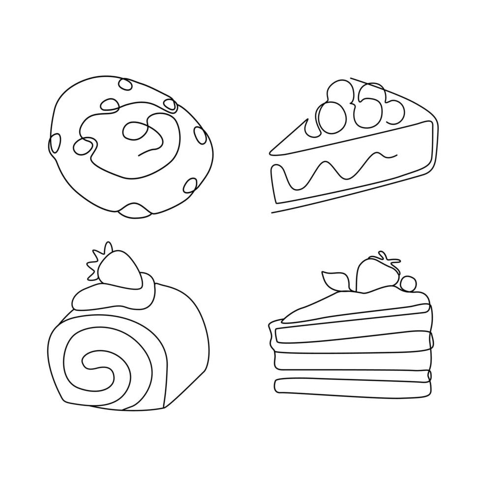 un dessin au trait dessert et doux dessin abstrait minimal. biscuit et gâteau vecteur