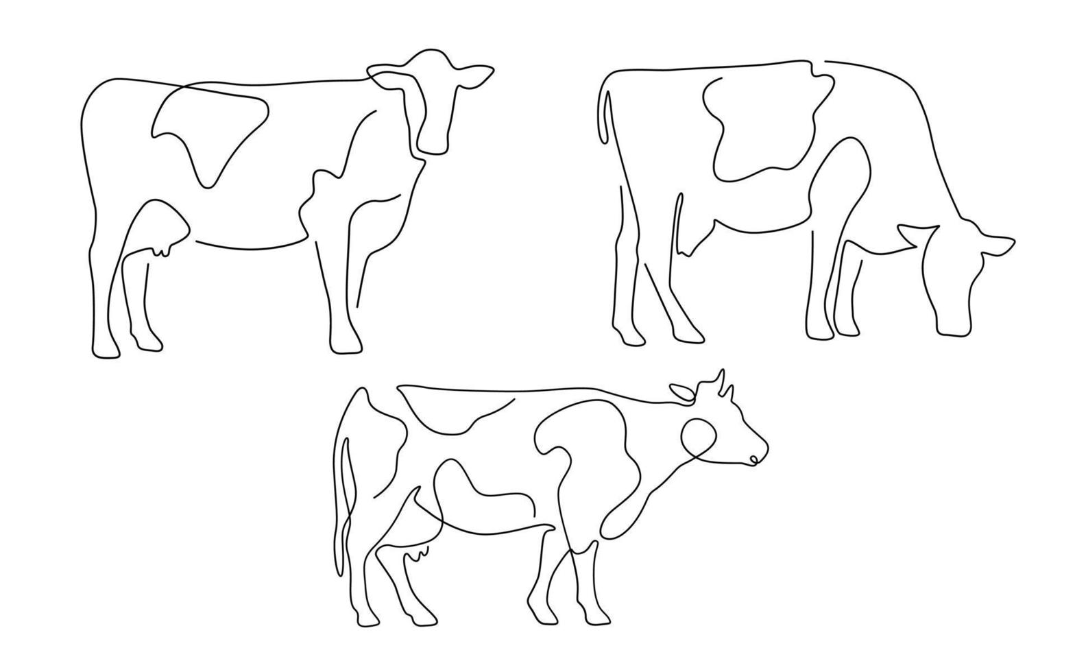 ensemble d'art de ligne de vache et de boeuf de ferme animale, dessinés à la main pour la conception de logo. vecteur