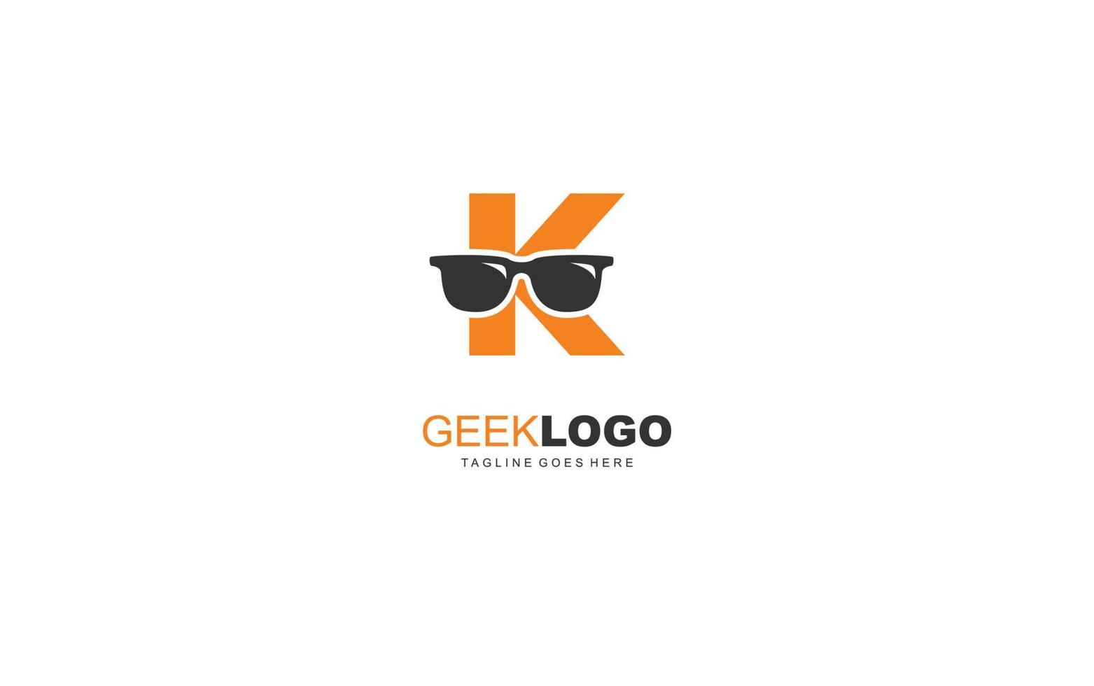 lunettes de soleil à logo k pour l'identité. illustration vectorielle de modèle de lettre pour votre marque. vecteur