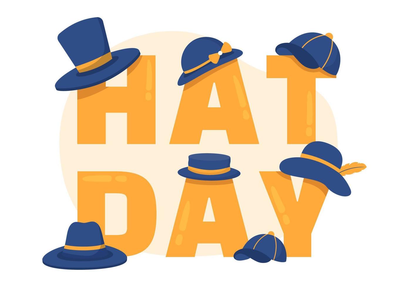 journée nationale du chapeau célébrée chaque année le 15 janvier avec des chapeaux fedora, une casquette, une cloche ou un derby en dessin animé plat illustration de modèles dessinés à la main vecteur