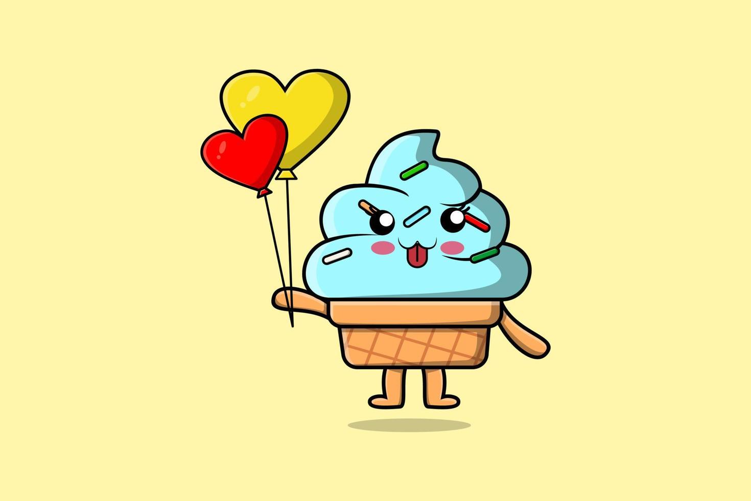 glace de dessin animé mignon flottant avec ballon d'amour vecteur