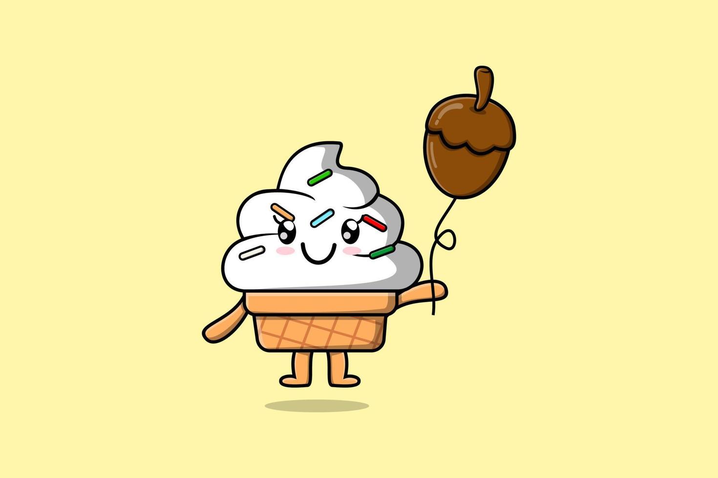 glace de dessin animé mignon flottant avec gland vecteur