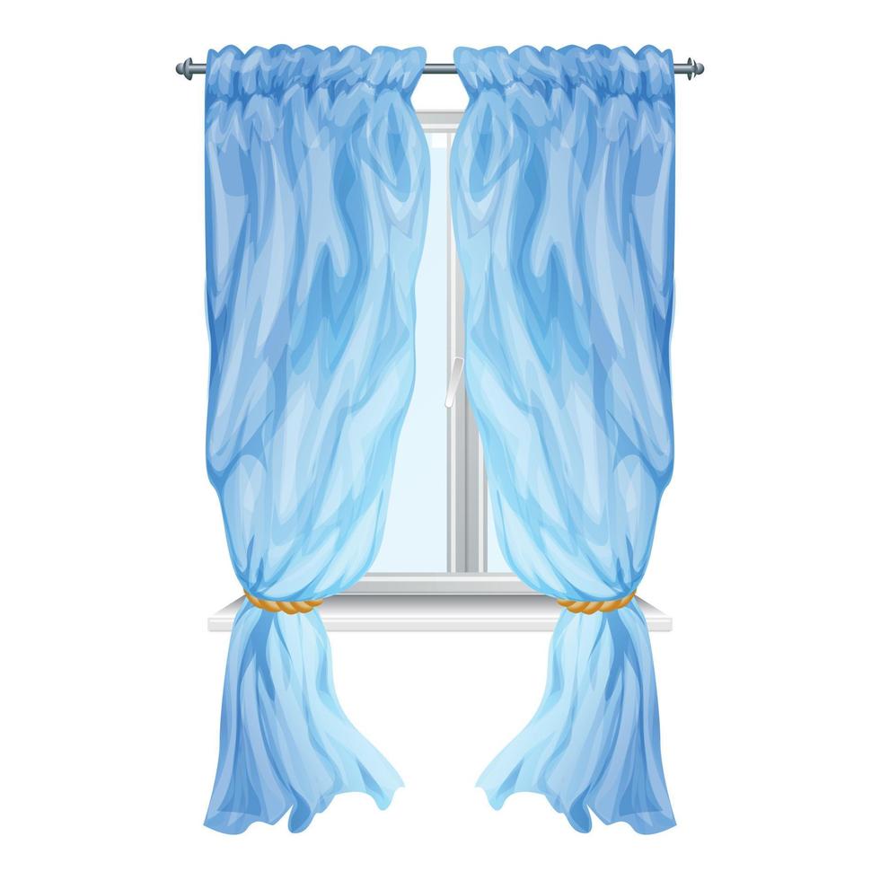 icône de rideau de fenêtre bleu ensoleillé, style cartoon vecteur