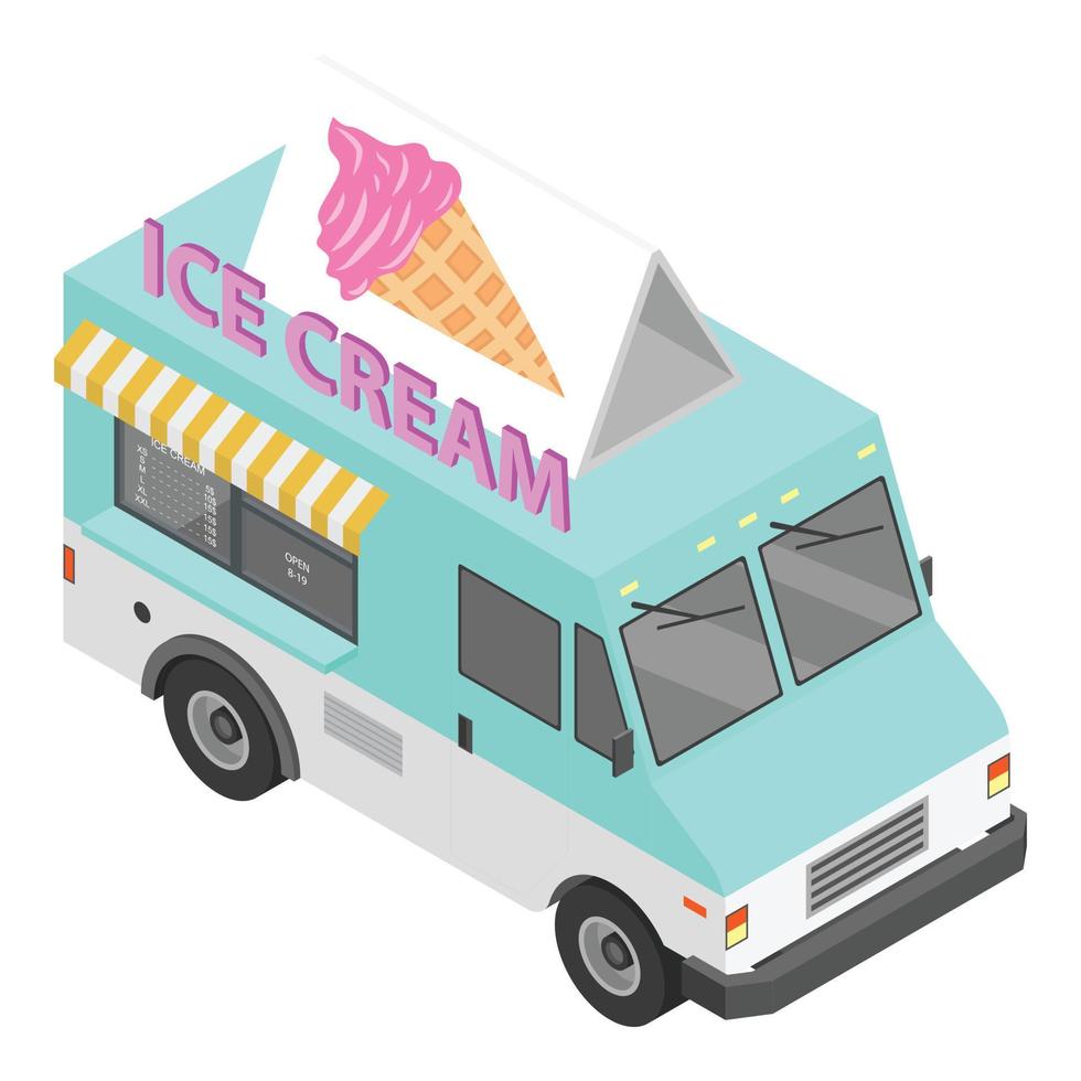 icône de camion de crème glacée, style isométrique vecteur