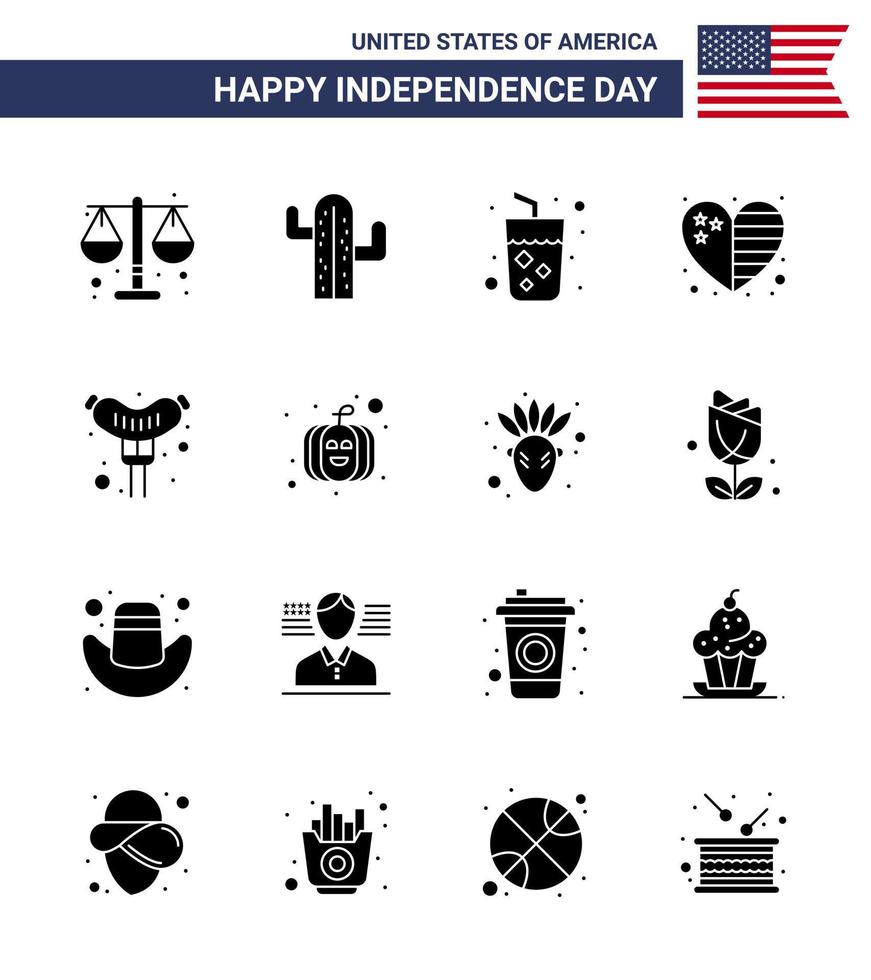 16 icônes créatives des états-unis signes d'indépendance modernes et symboles du 4 juillet de frankfurter usa alcool drapeau coeur modifiable usa day vector design elements