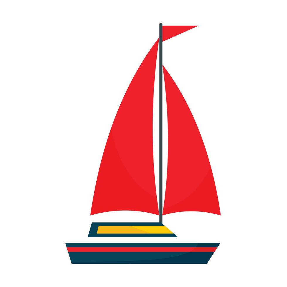 icône de bateau à voile rouge, style plat vecteur