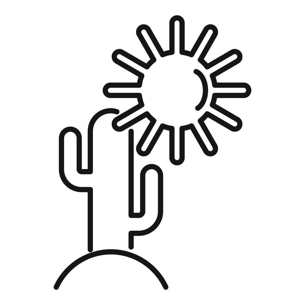 icône de cactus du soleil du désert, style de contour vecteur