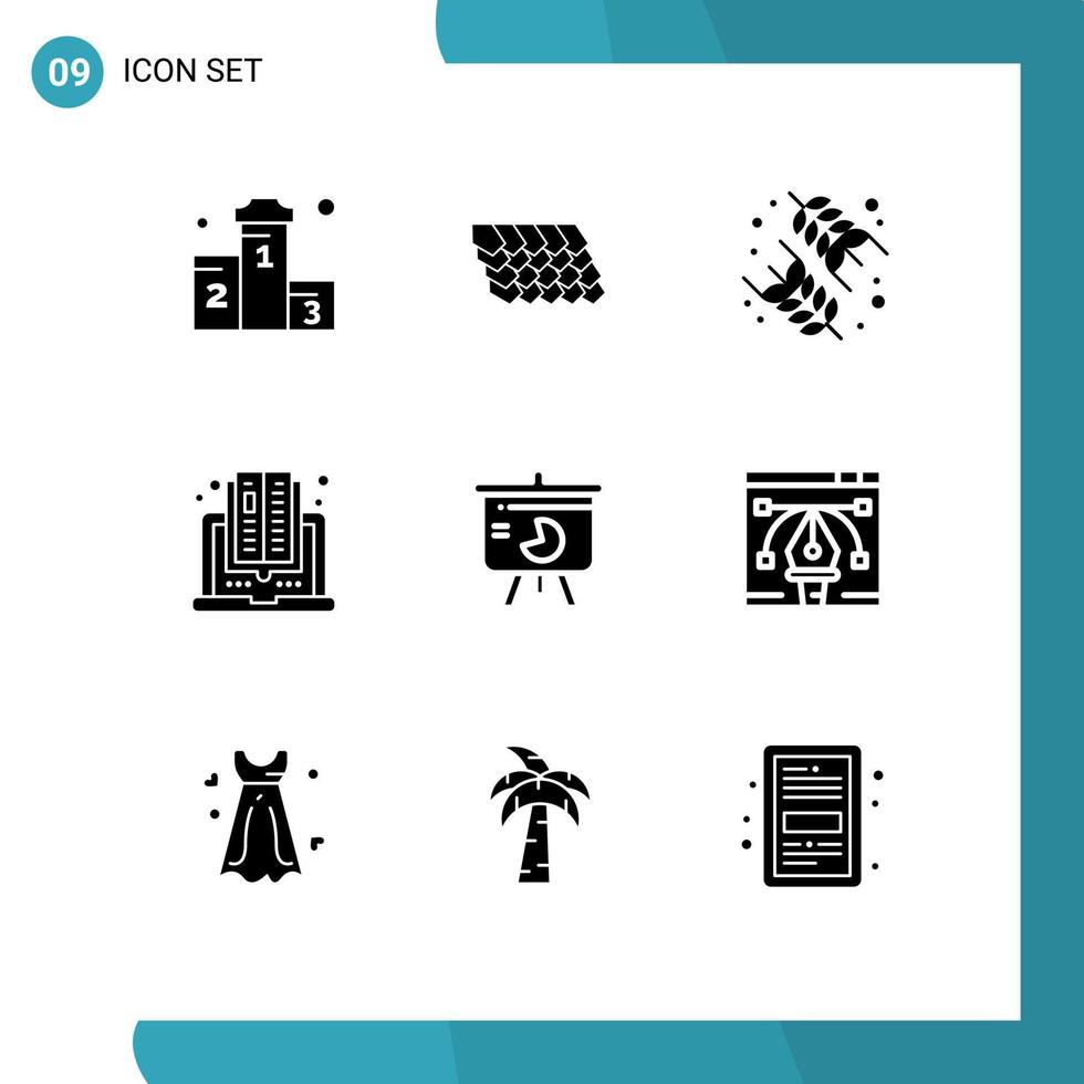 interface mobile glyphe solide ensemble de 9 pictogrammes d'éléments de conception vectoriels modifiables de riz d'ordinateur de construction graphique en ligne vecteur
