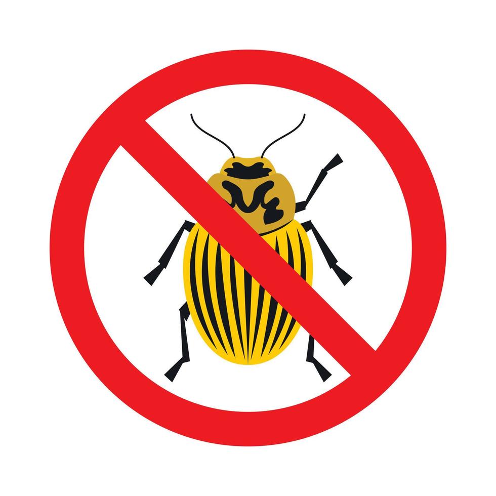 signe d'interdiction icône de coléoptères du colorado, style plat vecteur
