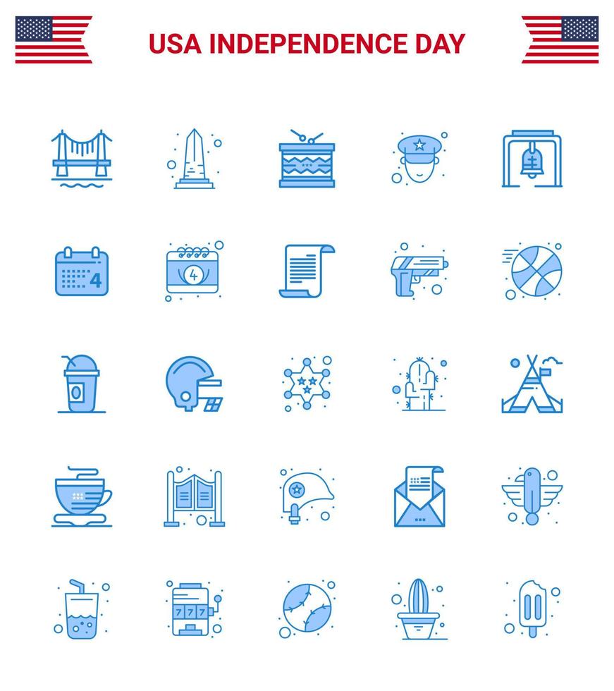 joyeux jour de l'indépendance 25 pack d'icônes blues pour le web et l'impression officier d'alerte washington man parade modifiable usa day vector design elements