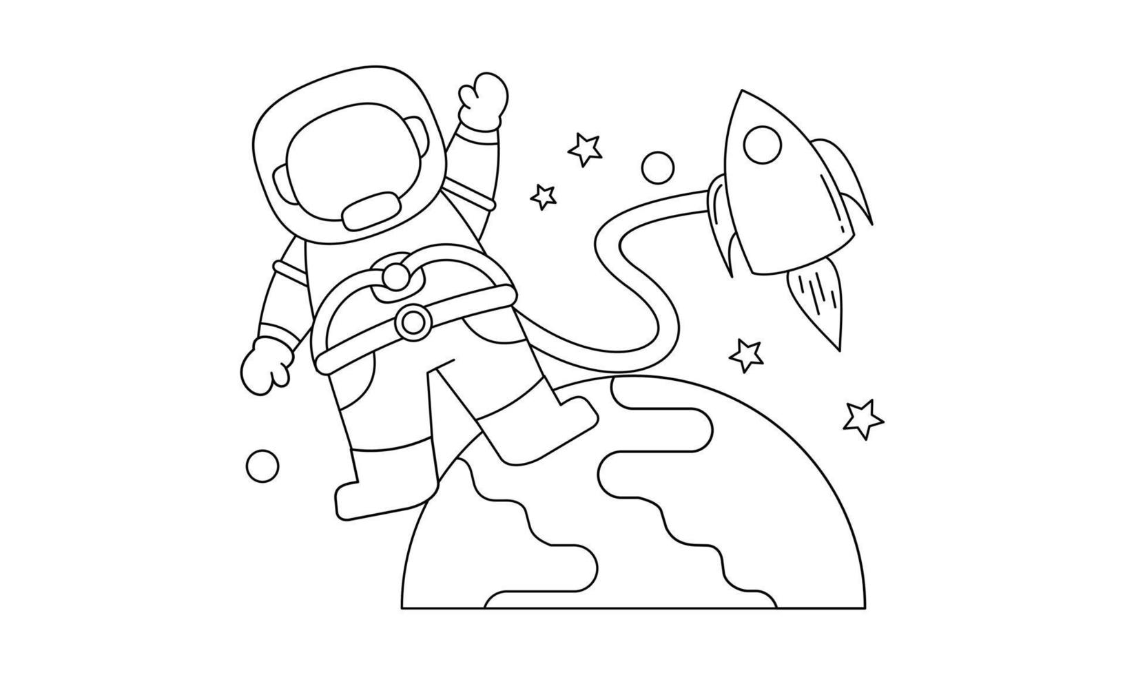 astronaute mignon sur l'espace vecteur d'illustration de livre de coloriage