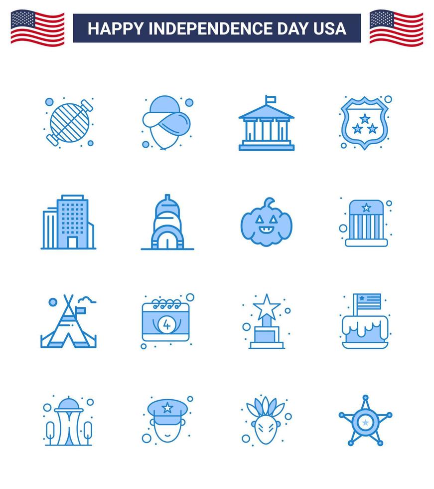 16 usa bleu signes fête de l'indépendance symboles de bureau police banque bouclier américain modifiable usa jour vecteur éléments de conception