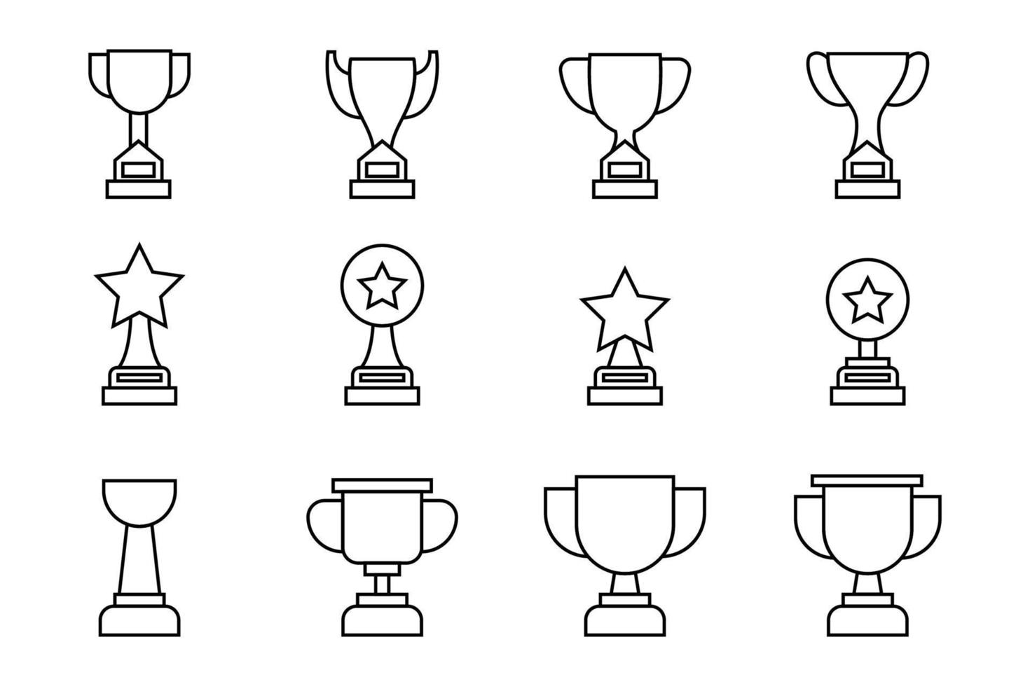 ensemble de vecteur de trophée gagnant. illustration du trophée ou de la coupe, récompense sportive, collection de champions dans le style d'art en ligne