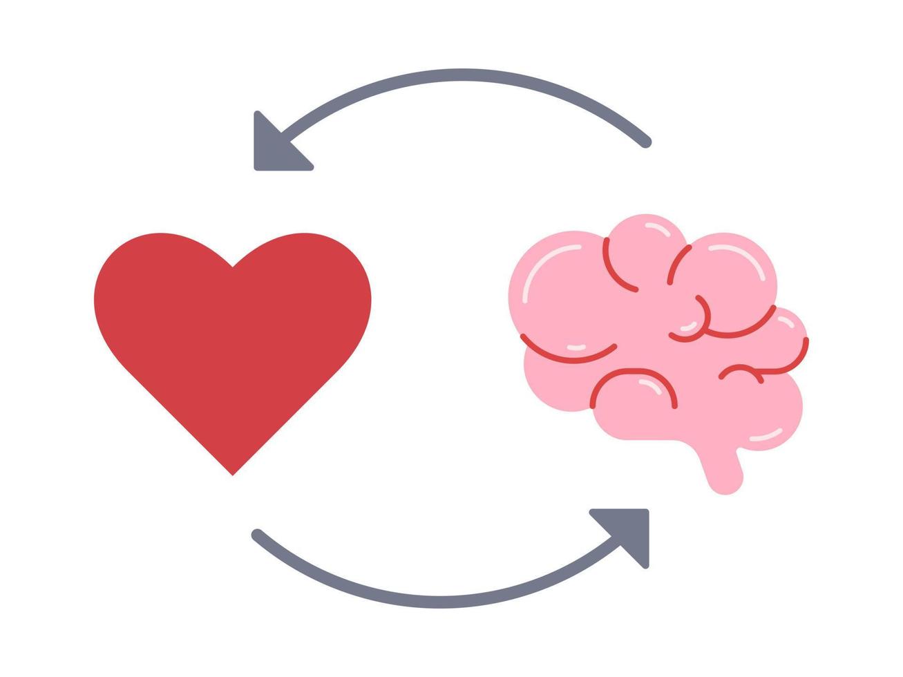 équilibre cœur cerveau. deux jolies têtes en face l'une de l'autre. vecteur