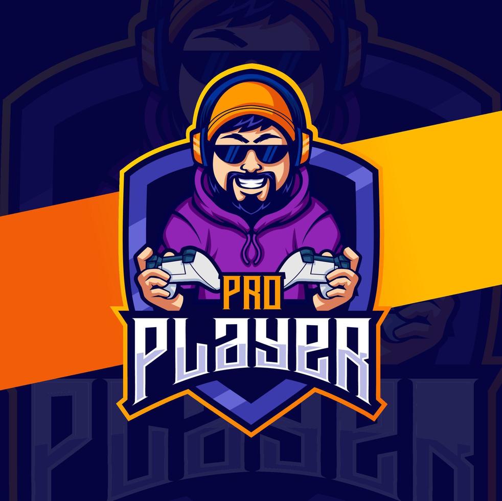 personnage de mascotte homme joueur de prière pro pour les conceptions de logo esport de jeu vecteur