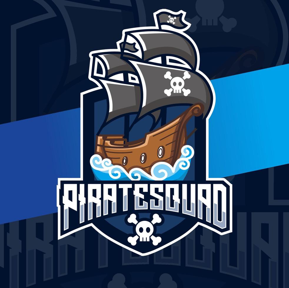 conception esport de logo de bateau pirate pour les jeux et les vacances vecteur