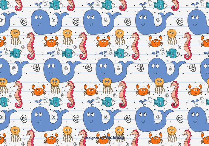 Motif Mer Animaux doodle vecteur