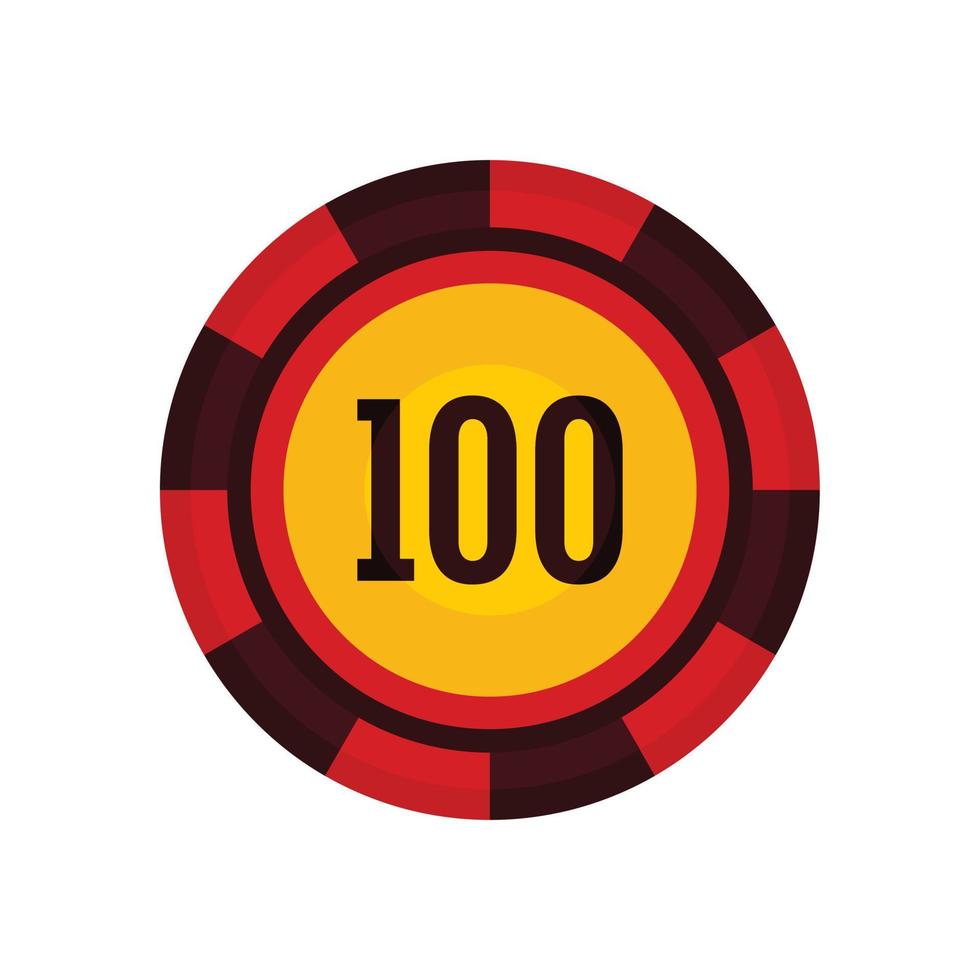 icône de jeton de casino 100, style plat vecteur