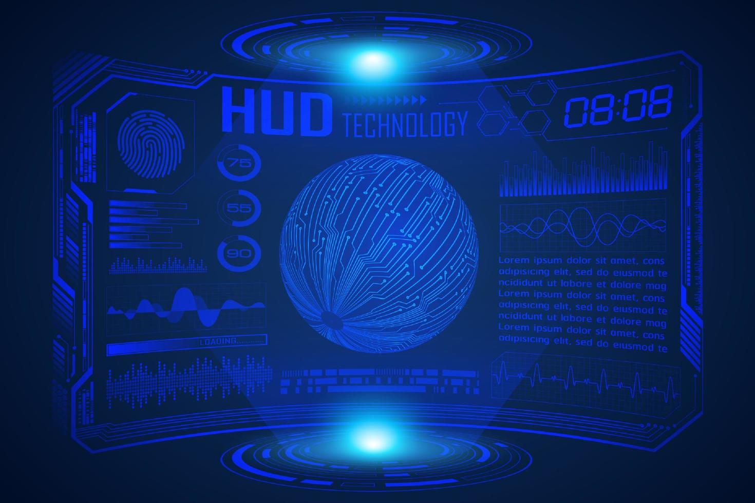 fond d'écran de technologie hud moderne bleu avec carte du monde vecteur