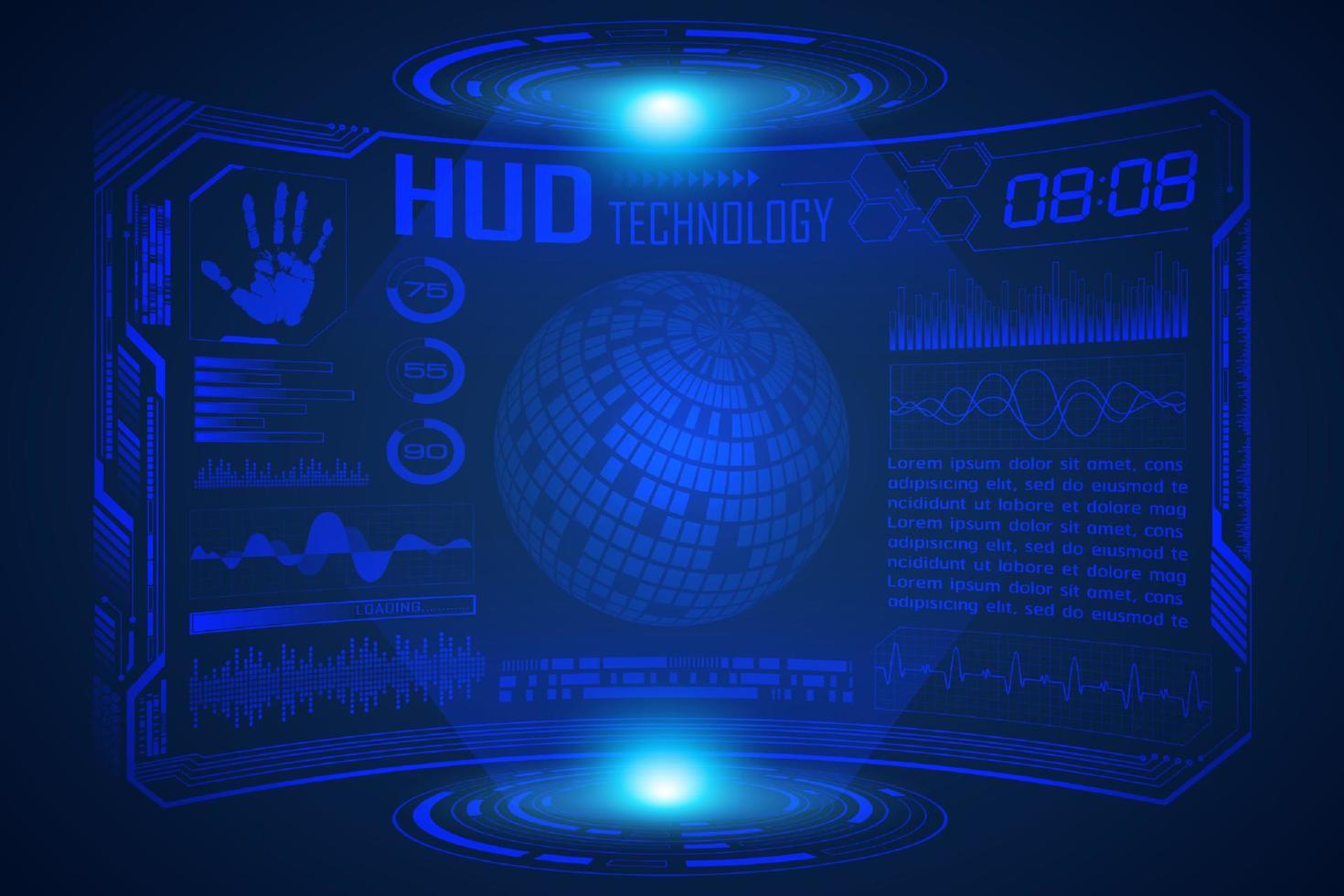 fond d'écran de technologie hud moderne bleu avec carte du monde vecteur