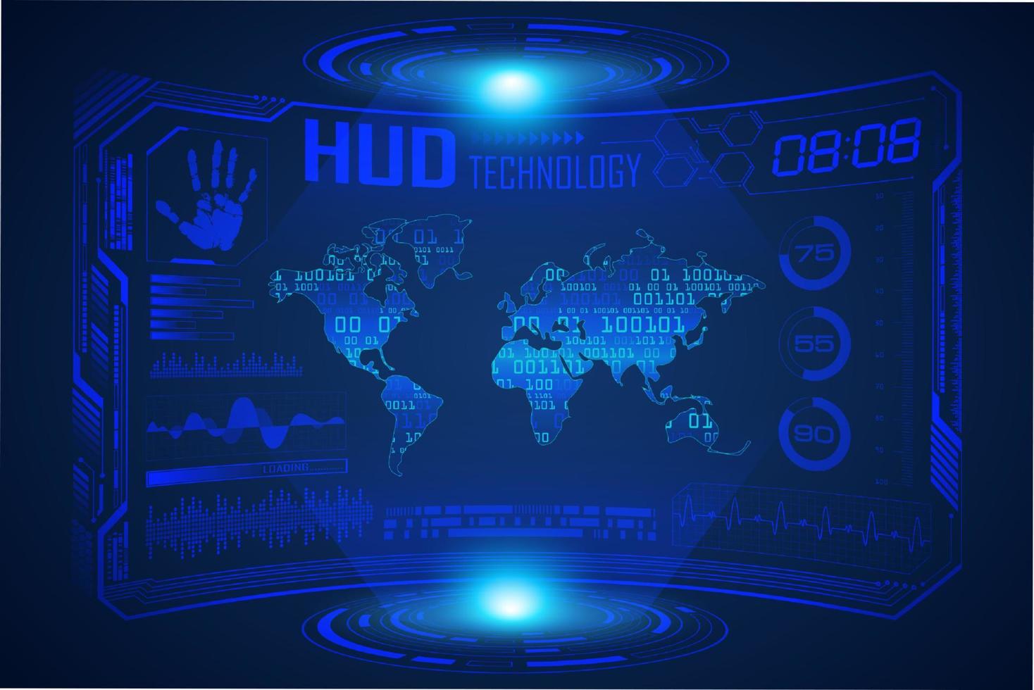 fond d'écran de technologie hud moderne bleu avec carte du monde vecteur