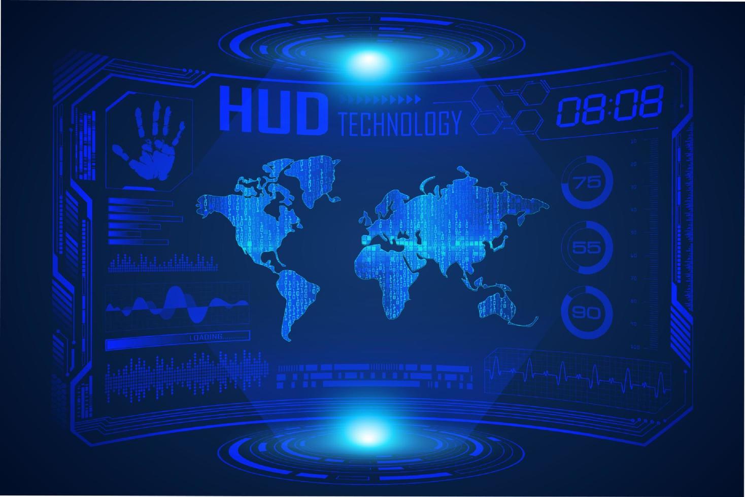 fond d'écran de technologie hud moderne bleu avec carte du monde vecteur