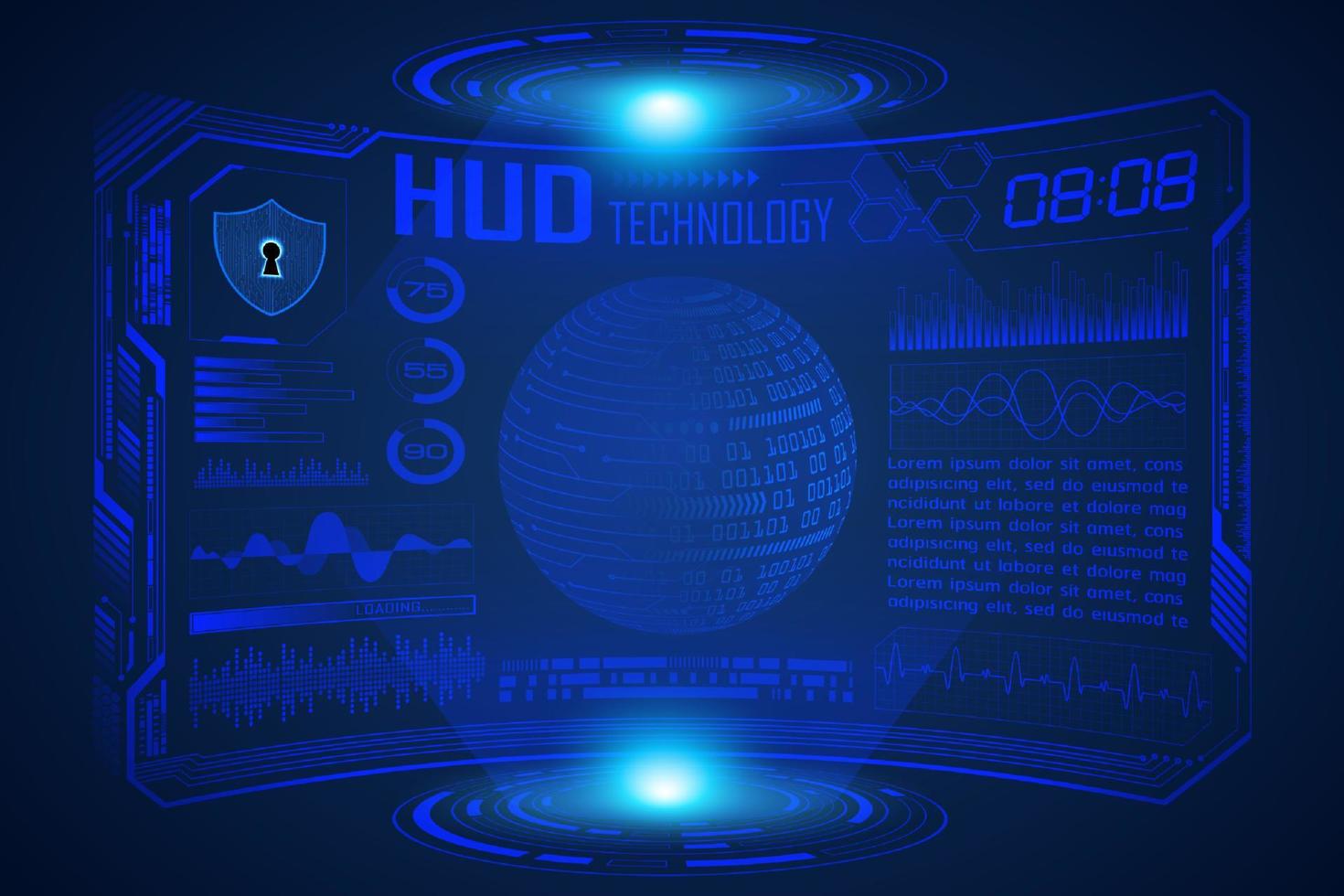 fond d'écran de technologie hud moderne bleu avec carte du monde vecteur