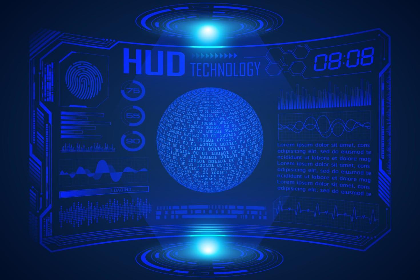 fond d'écran de technologie hud moderne bleu avec carte du monde vecteur