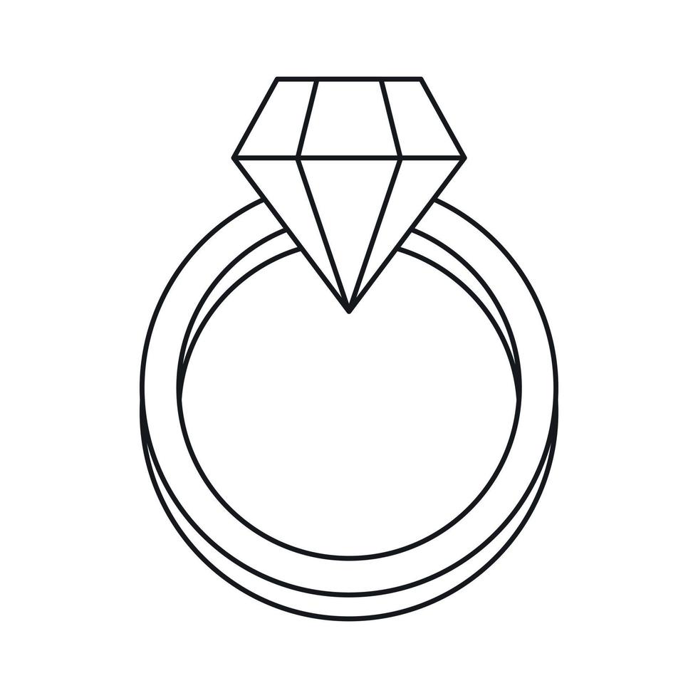 icône de bague de fiançailles en diamant, style de contour vecteur