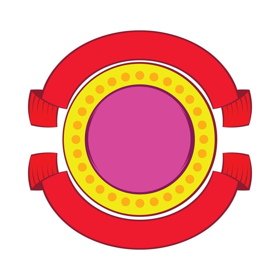 badge rond avec icône de rubans rouges, style cartoon vecteur
